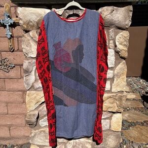 G Unit Fashions New York Kaftan Art Graphic Denim Maxi Dress One Size Boho Artsy